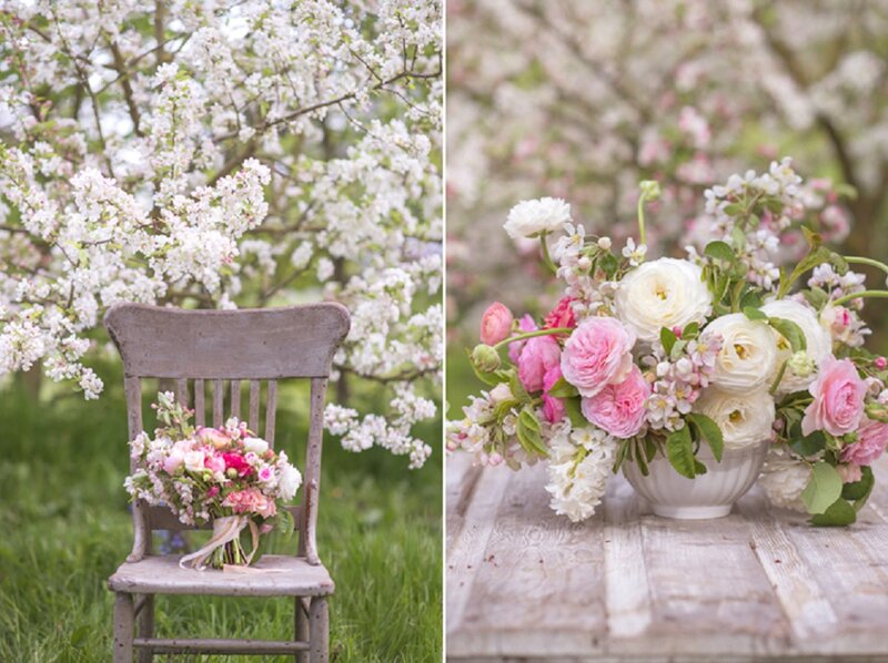 Flower Bouquet on Chair — Pink