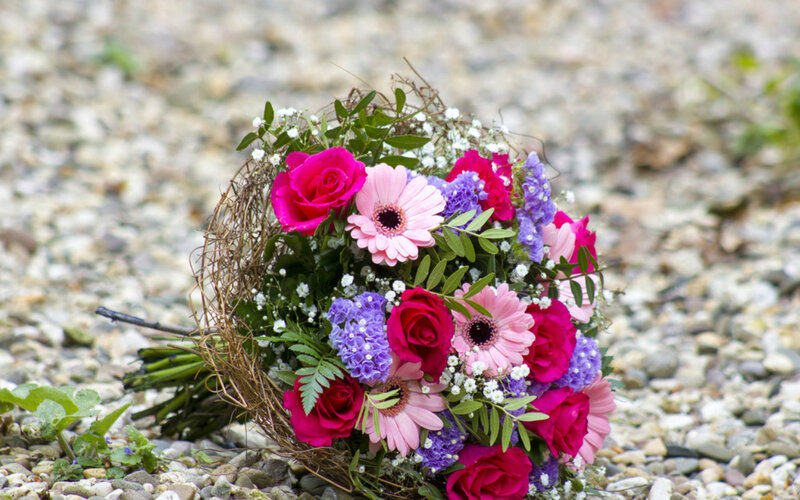 Flower Bouquet on Gravel — Pink