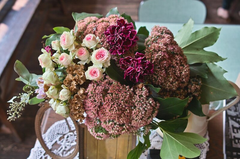 Flower Bouquet on Table — Pink, Calm, Photograph