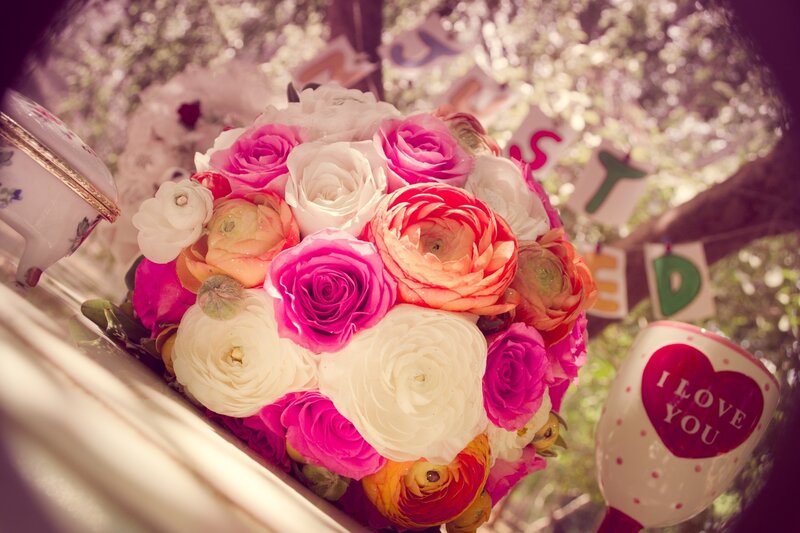 Flower Bouquet on Table — Pink, Romantic