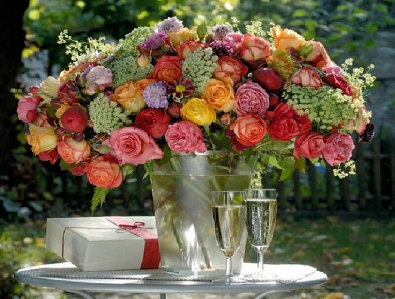 Flower Bouquet on Table — Pink, Serene, Afternoon