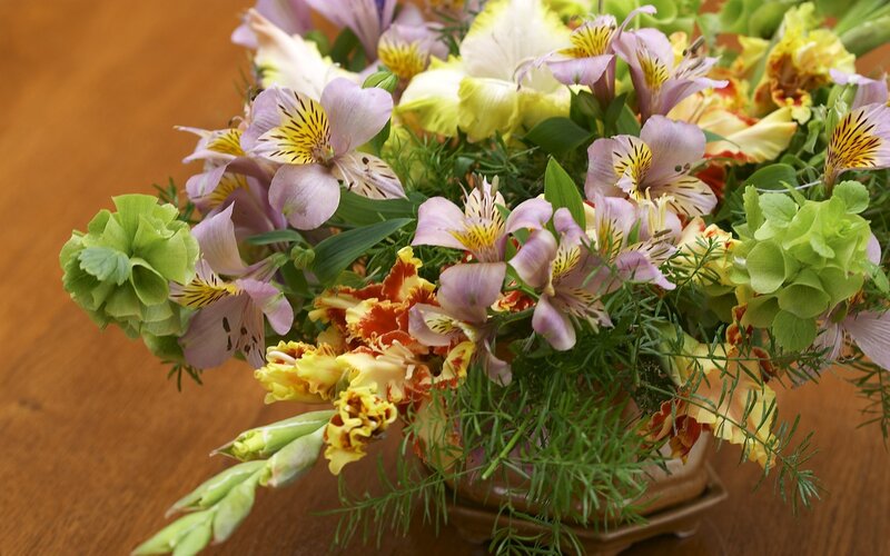 Flower Bouquet on Table — Purple, Calm, Photograph
