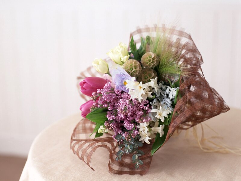 Flower Bouquet on Table — Purple, Calm, Spring