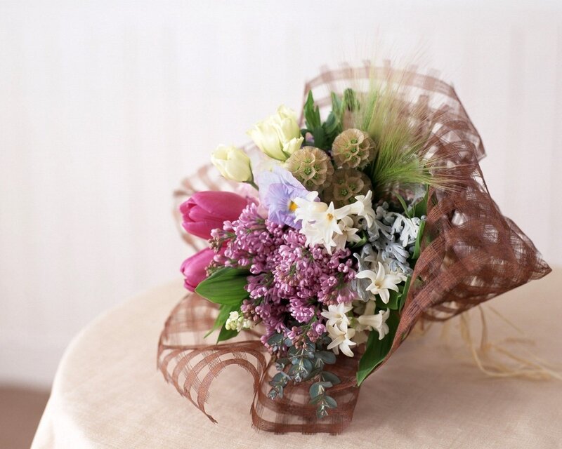 Flower Bouquet on Table — Purple, Serene, Spring