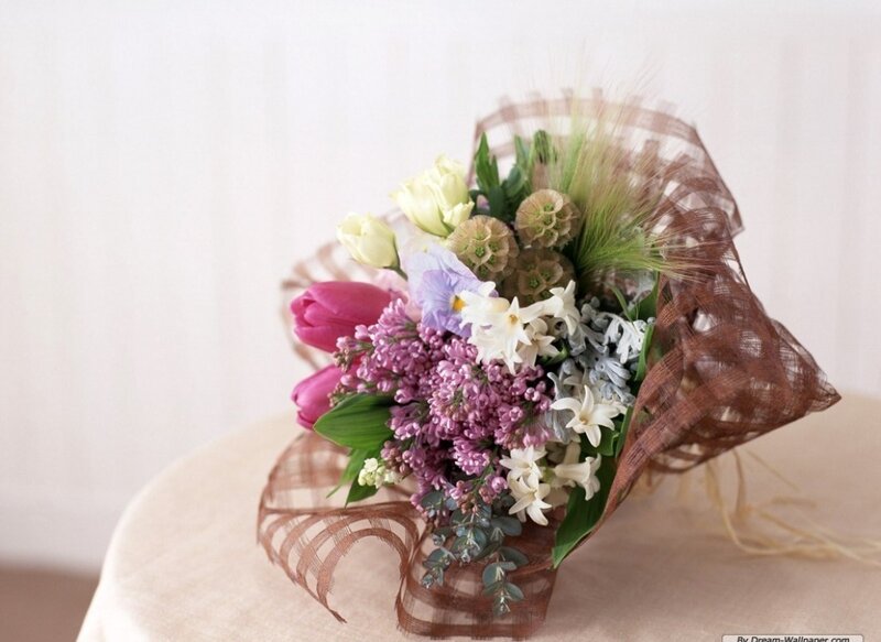 Flower Bouquet on Table — Purple