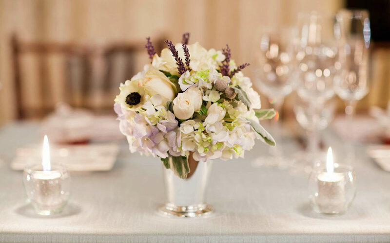 Flower Bouquet on Table — White, Elegant, Photograph