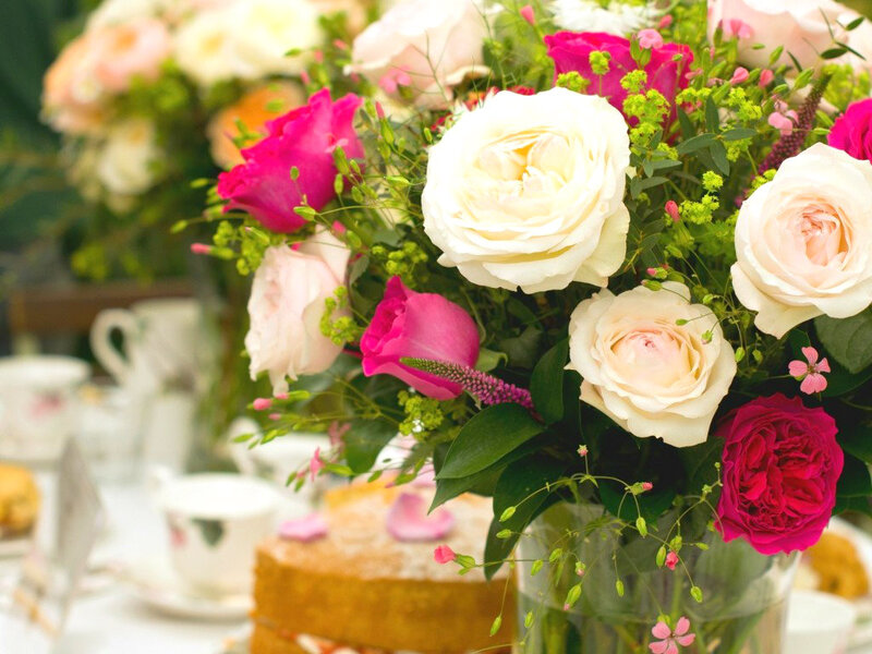 Flower Bouquet on Table — White, Elegant