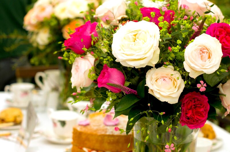 Flower Bouquet on Table — White, Festive
