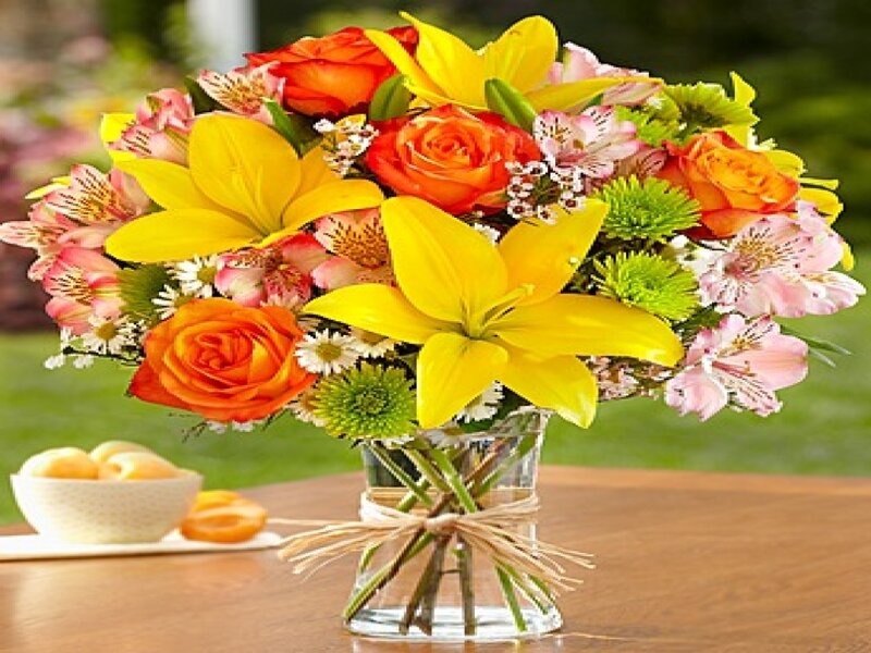 Flower Bouquet on Table — Yellow, Bright, Afternoon