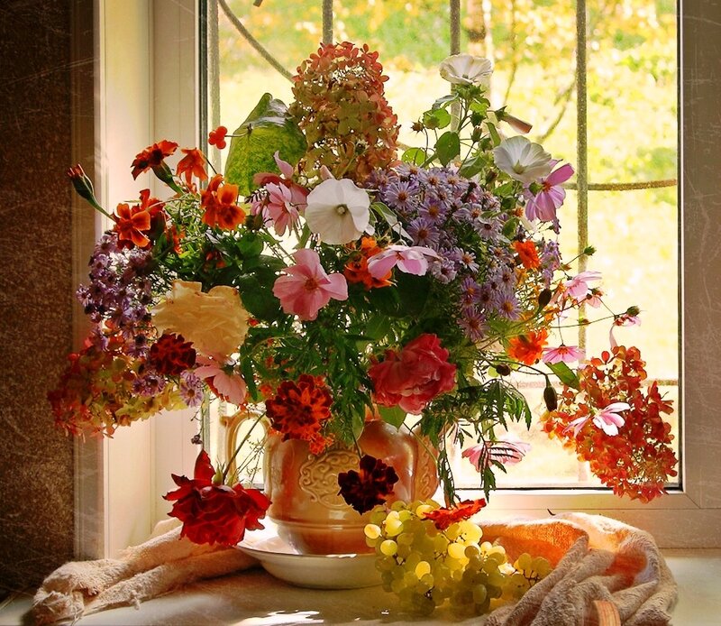 Flower Bouquet on Windowsill — Yellow