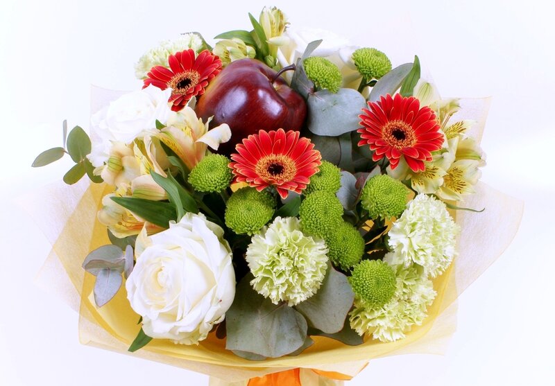 Flower Bouquet with Apple — White