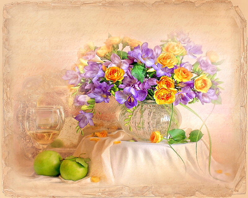 Flower Bouquet with Apples — Purple