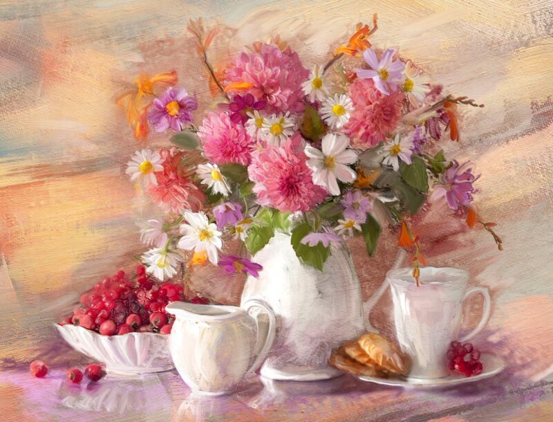 Flower Bouquet with Berries — Pink