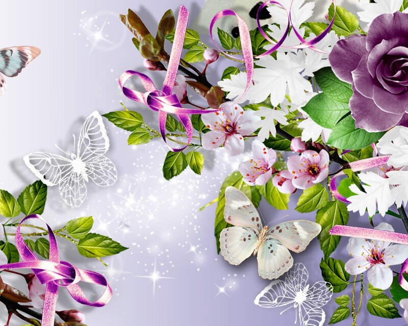 Flower Bouquet with Butterflies — Purple