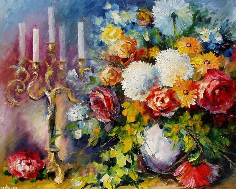 Flower Bouquet with Candelabra — Red