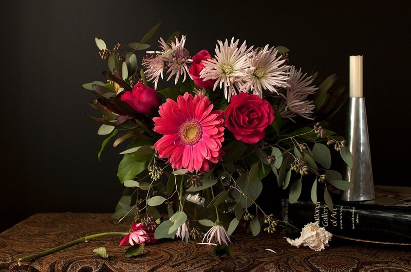 Flower Bouquet with Candle — Pink