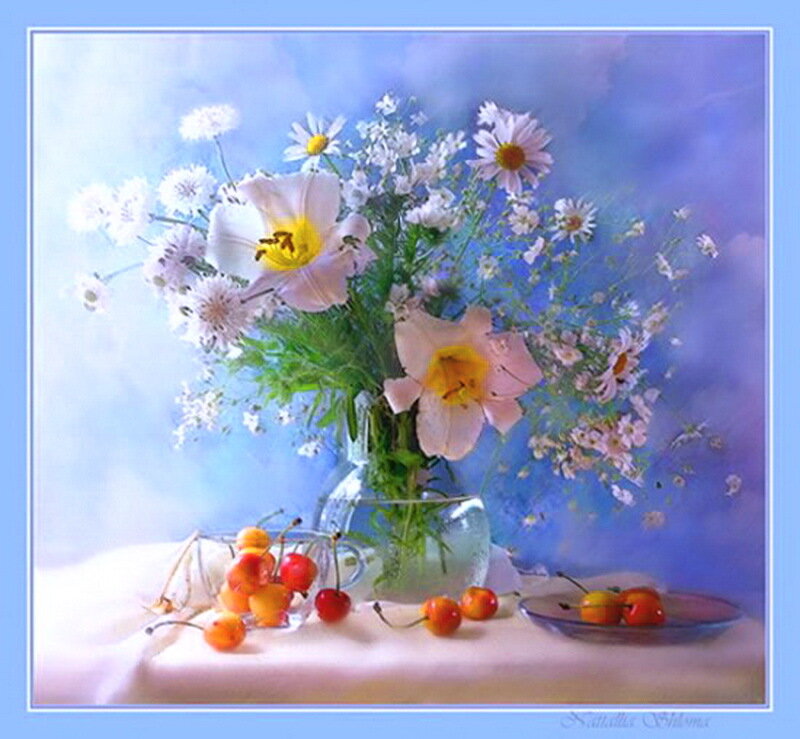 Flower Bouquet with Cherries