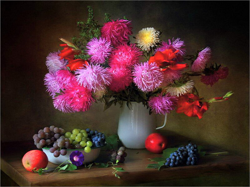 Flower Bouquet with Fruit — Pink, Dramatic