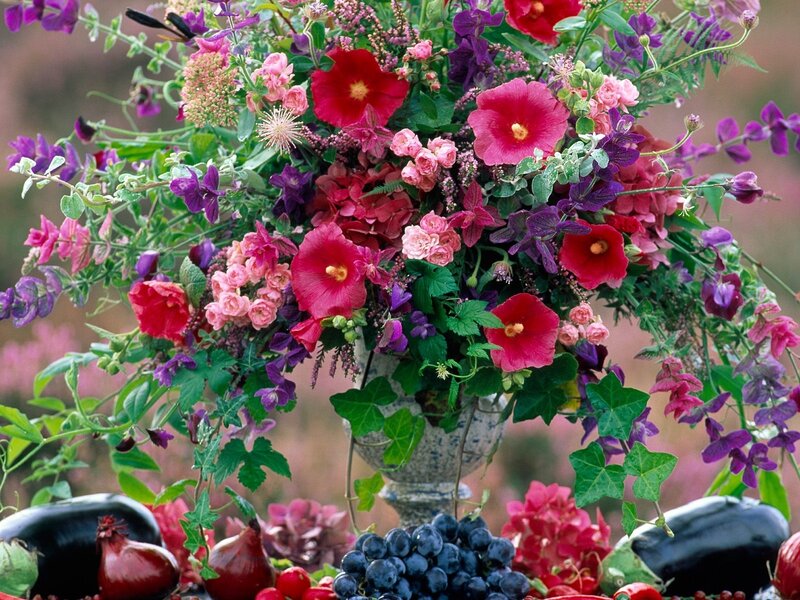 Flower Bouquet with Fruit — Red, Vibrant