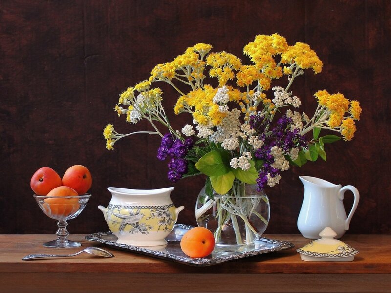 Flower Bouquet with Fruit — Yellow, Calm