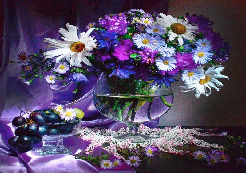 Flower Bouquet with Grapes — Purple