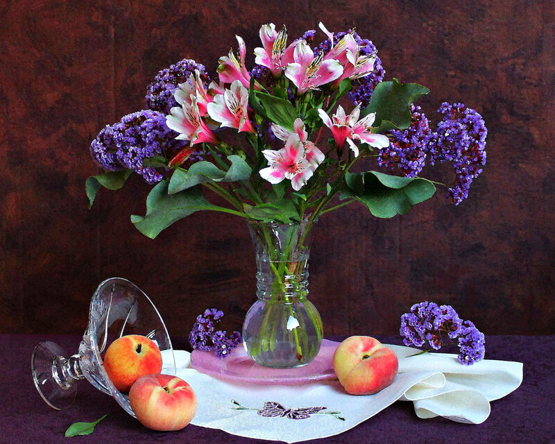 Flower Bouquet with Peaches — Purple
