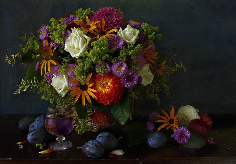 Flower Bouquet with Plums