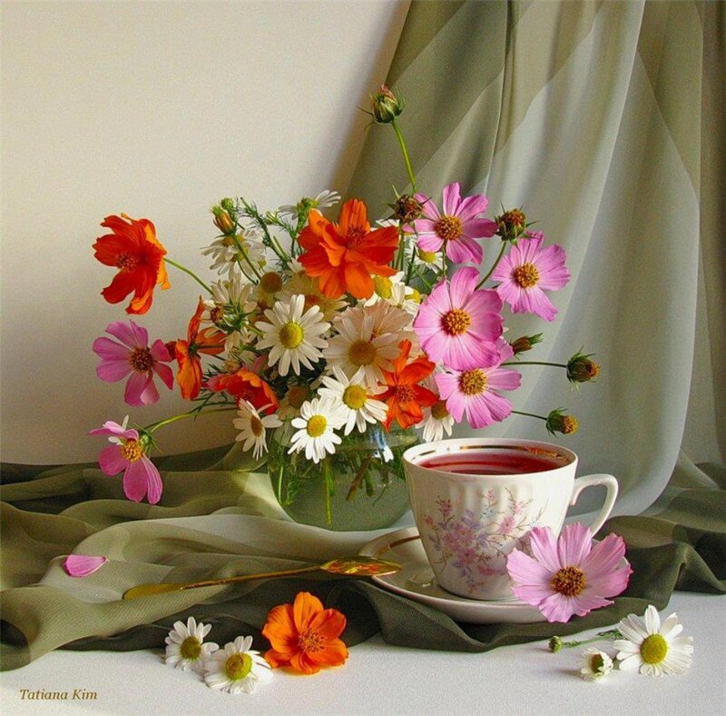 Flower Bouquet with Tea Cup