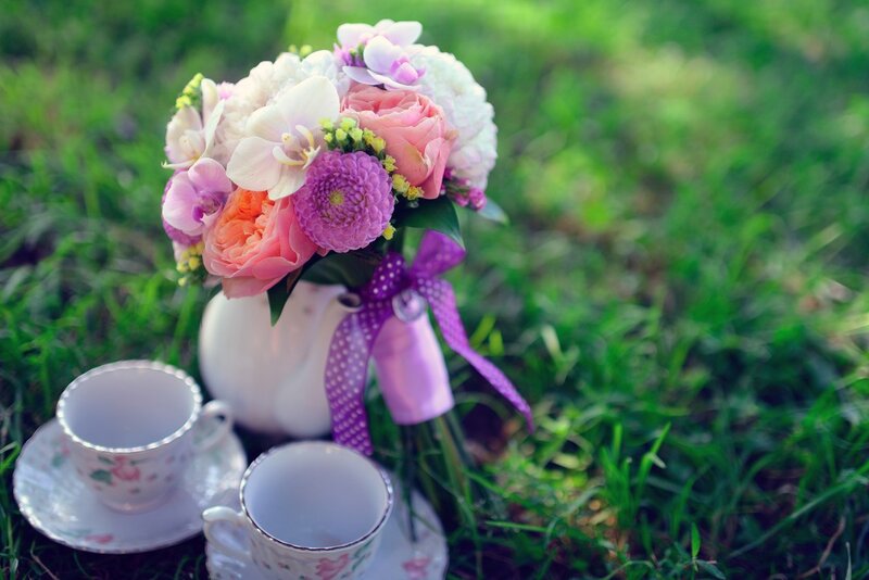 Flower Bouquet with Teacups