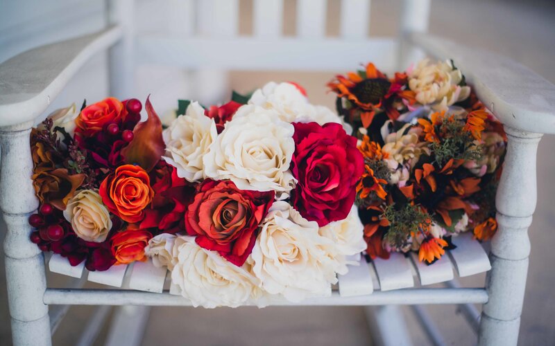 Flower Bouquets on Bench