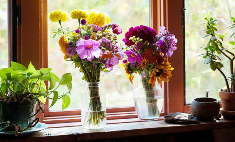 Flower Bouquets on Windowsill