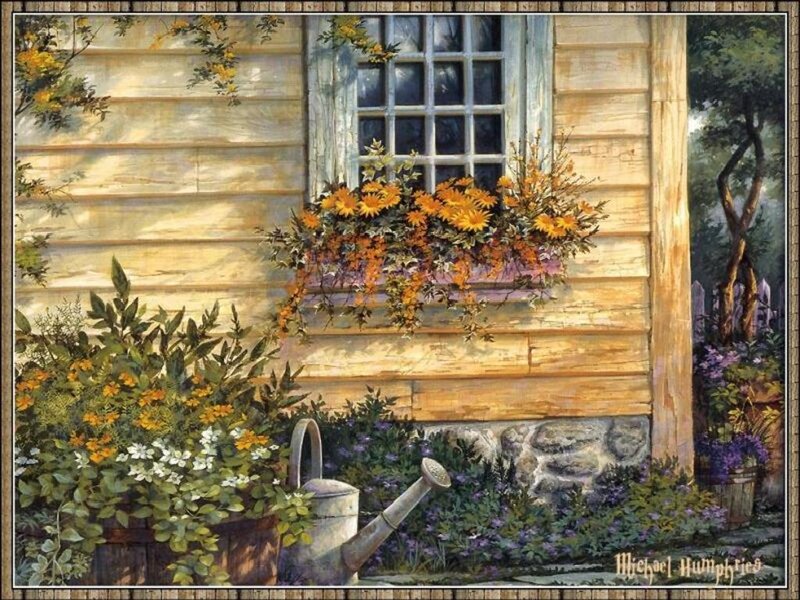 Flower Box on Wooden House — Yellow