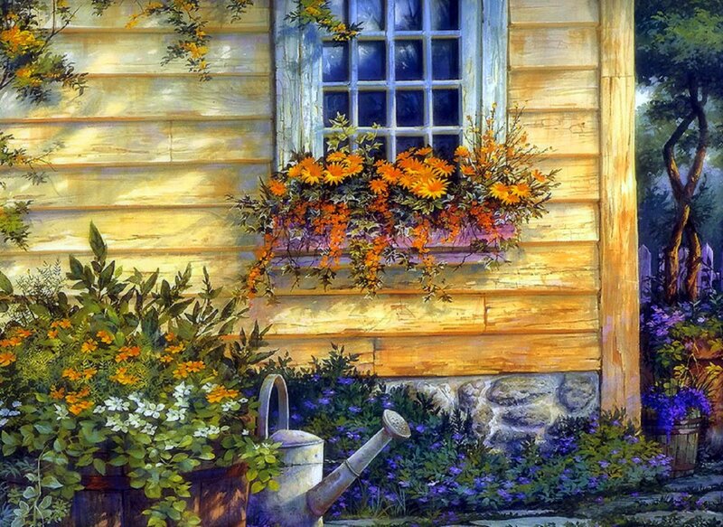 Flower Box on Wooden Wall — Yellow