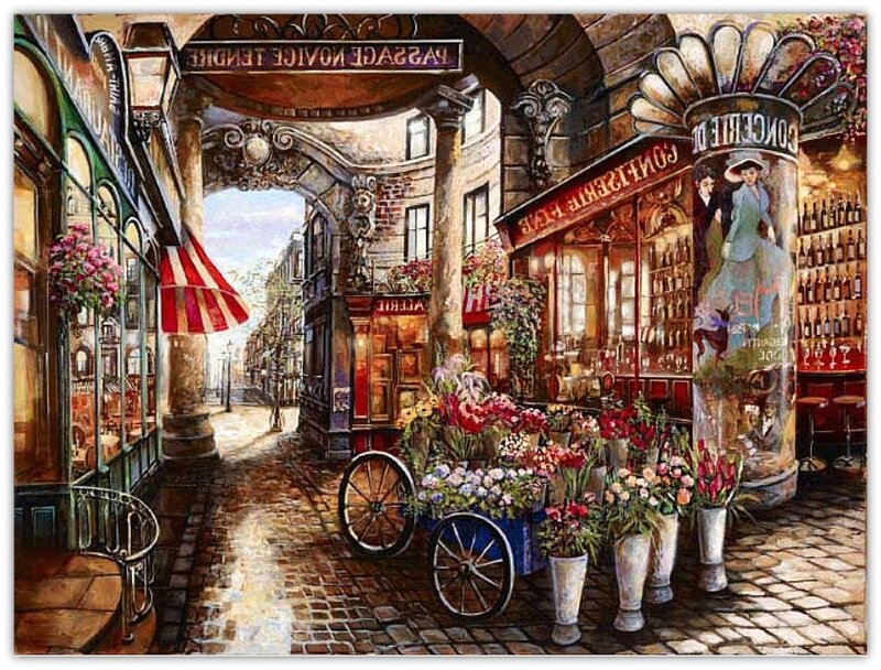 Flower Cart in Alley — Brown