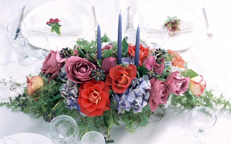 Flower Centerpiece on Table — Red
