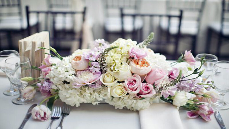 Flower Centerpiece on Table — White