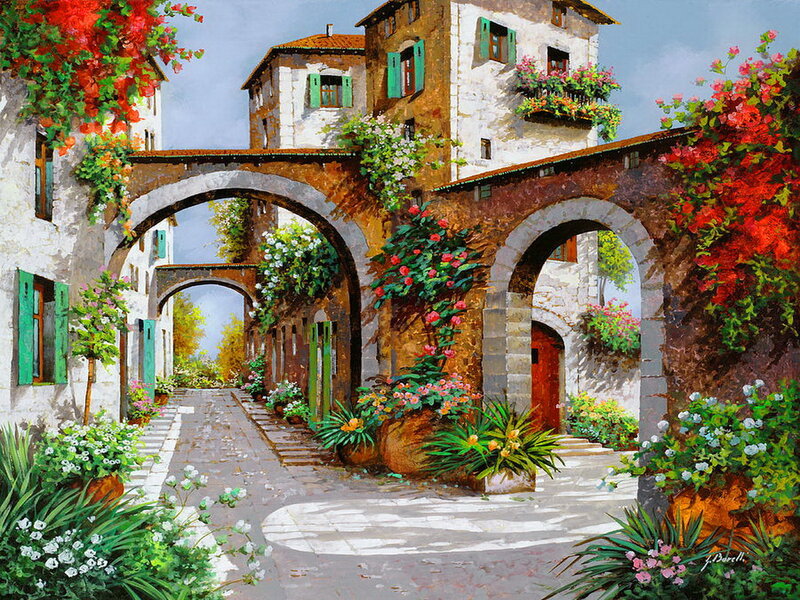 Flower-covered Alleyway — Red