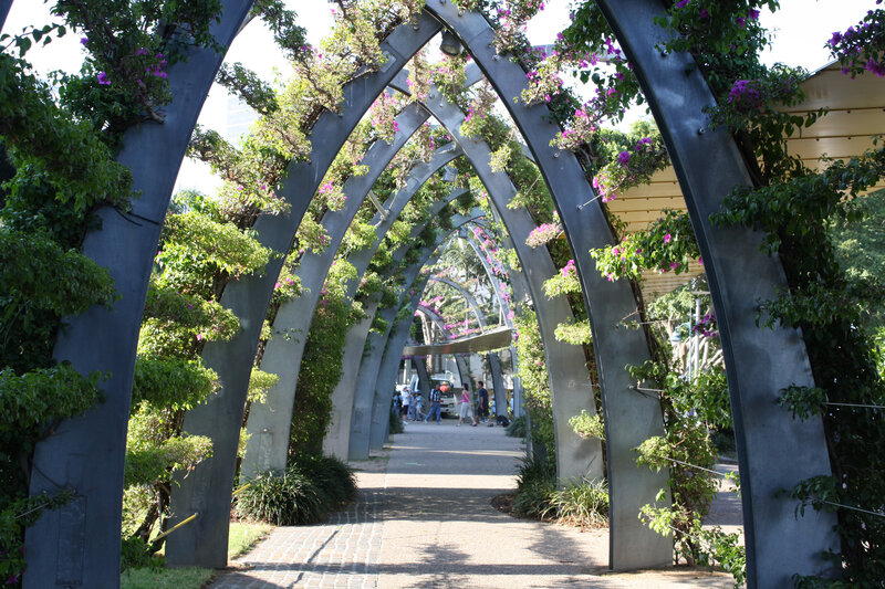 Flower-covered archway walkway