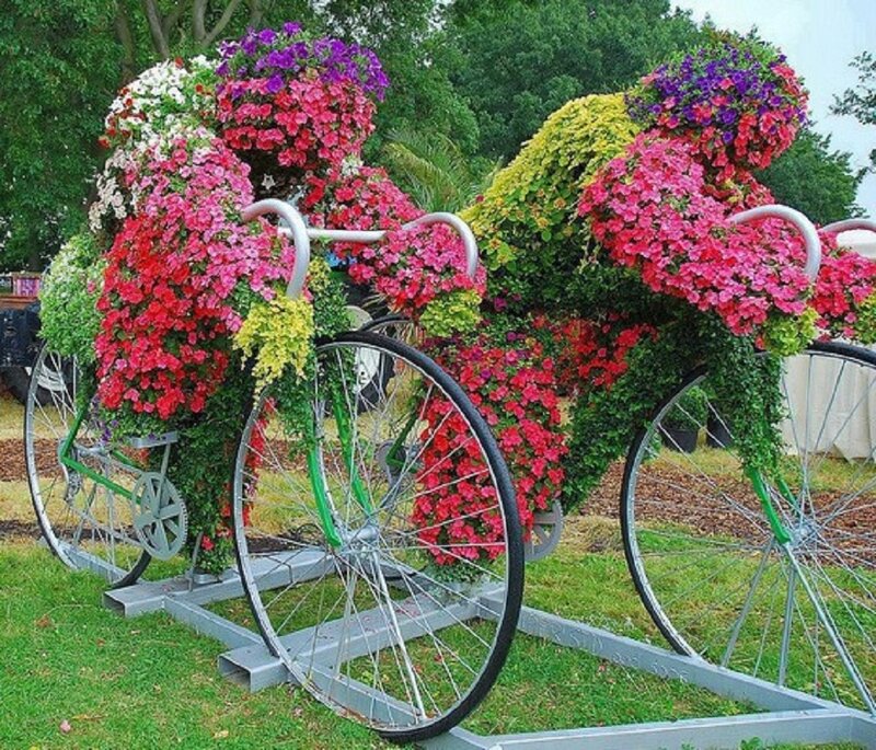 Flower-covered Bicycles — Green, Colorful