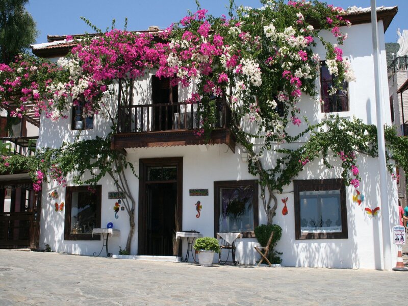 Flower-covered building in a town
