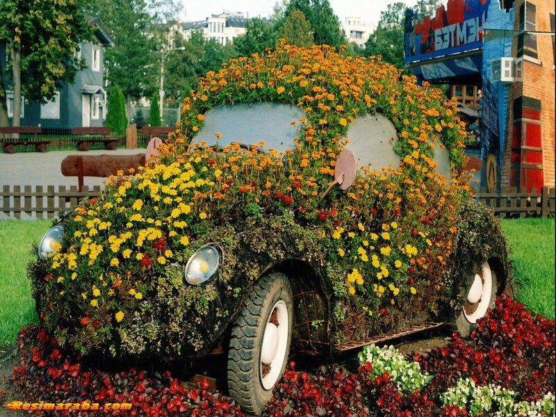 Flower-covered Car Sculpture — Green