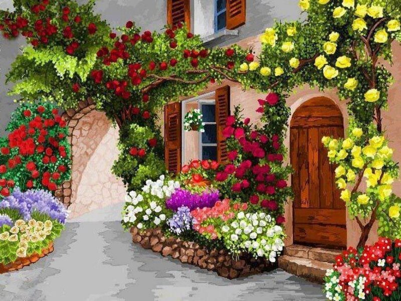 Flower-covered Cottage — Red, Serene, Spring