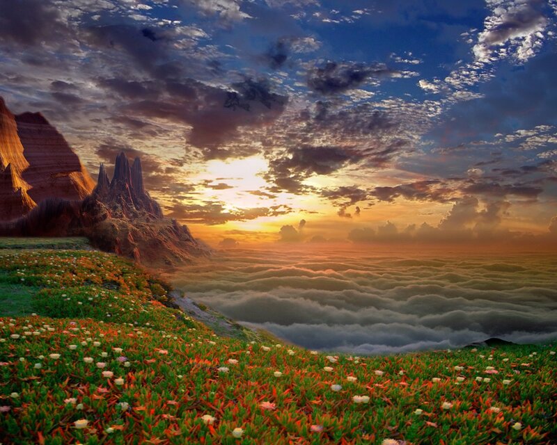 Flower-covered Hillside — Green, Dramatic