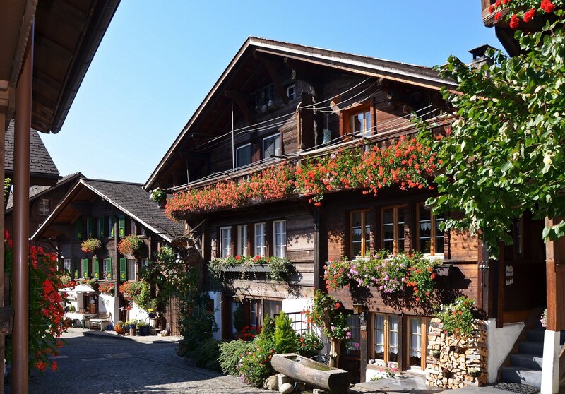 Flower-decked alpine village