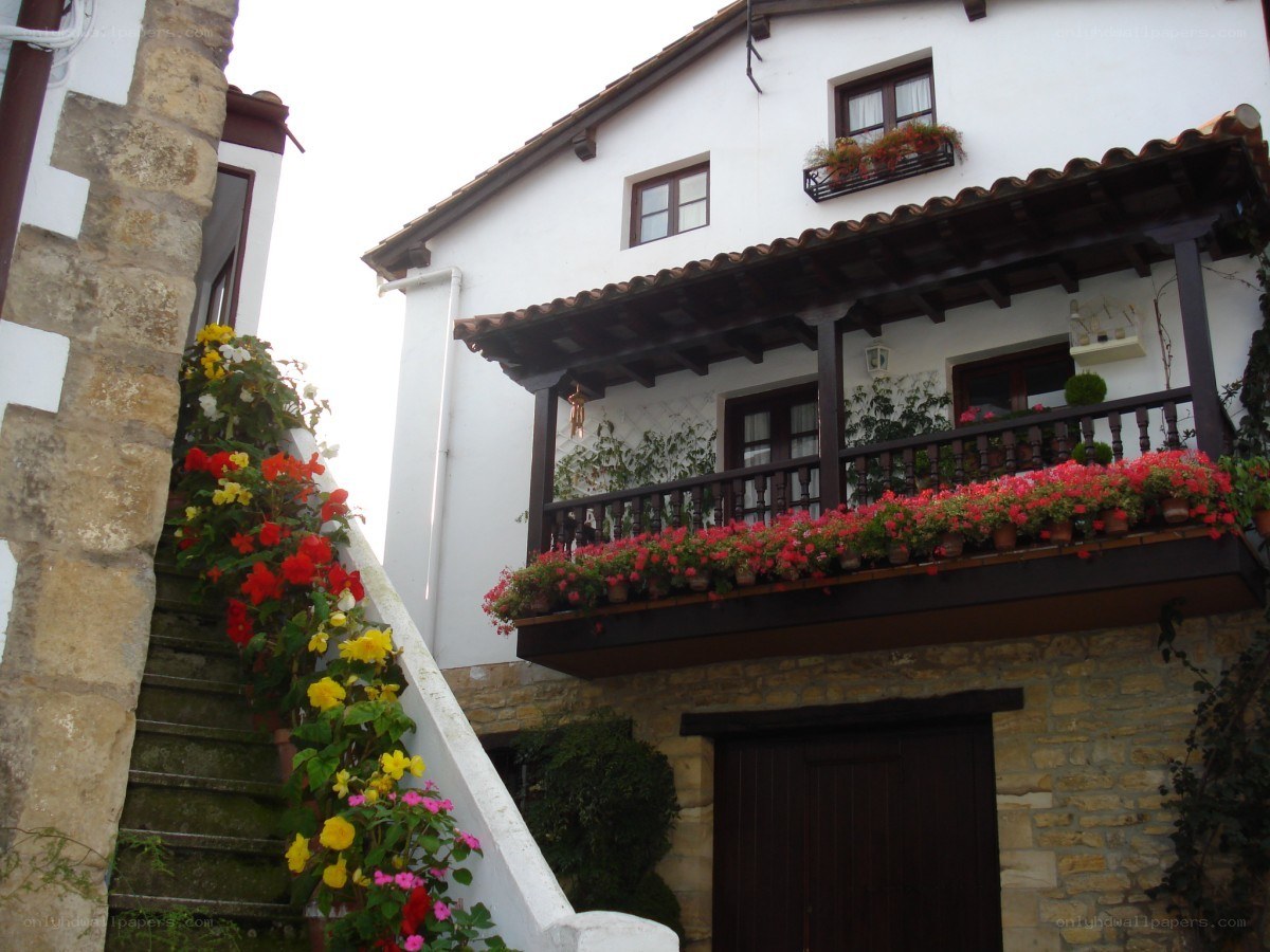Flower-decked balcony in a village
