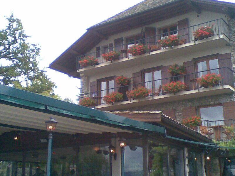 Flower-decked building facade