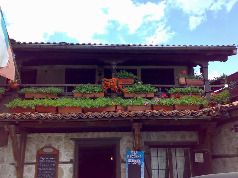 Flower-decked building facade