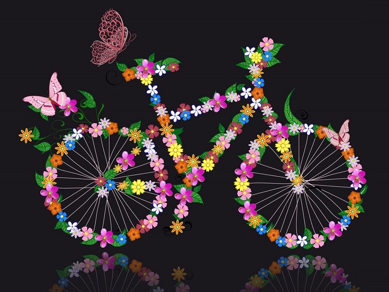 Flower-decorated Bicycle — Black