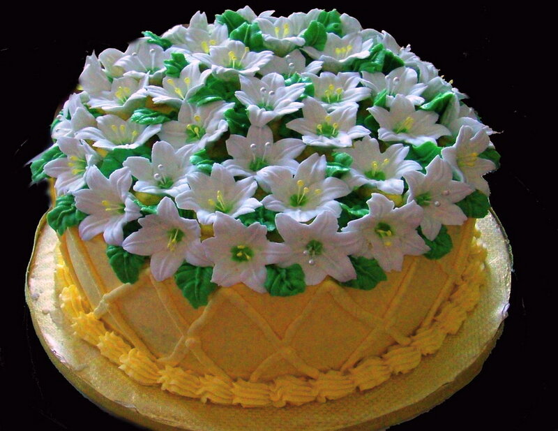 Flower-decorated Cake — White, Festive, Photograph