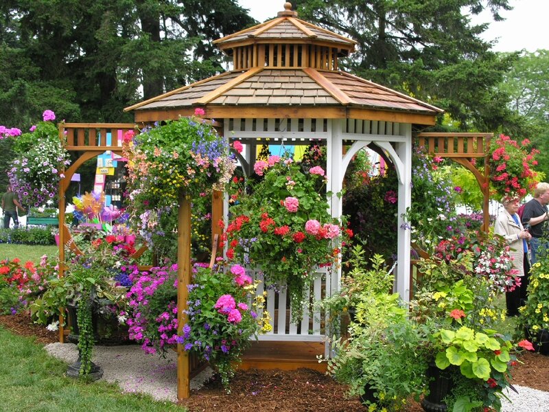 Flower-decorated garden gazebo